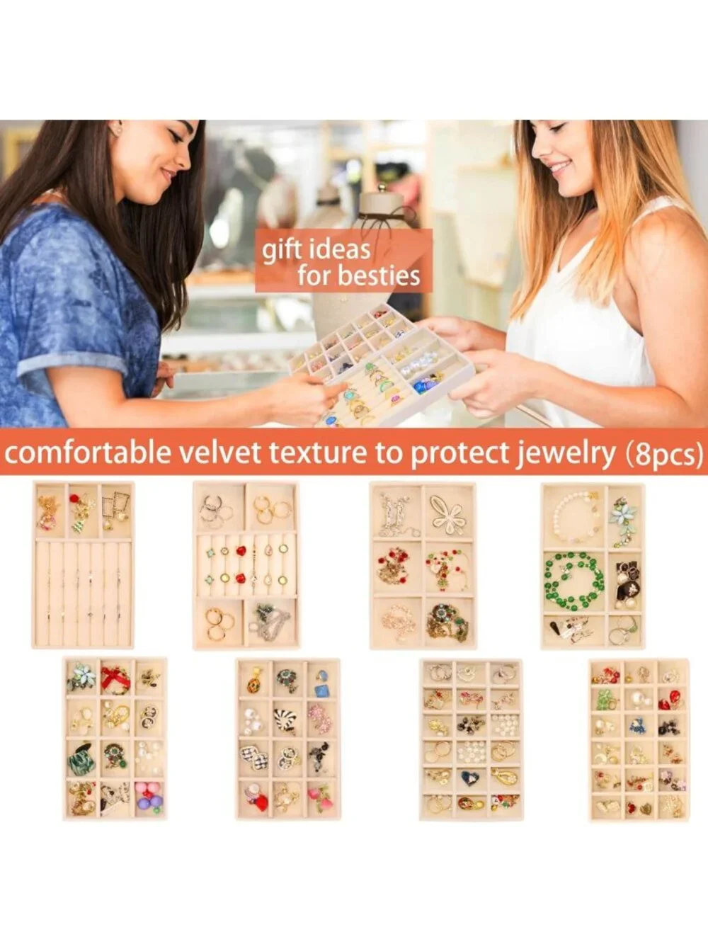 Velvet Jewelry Organizer Set - 8 Stackable Drawer Boxes for Earrings & Necklaces